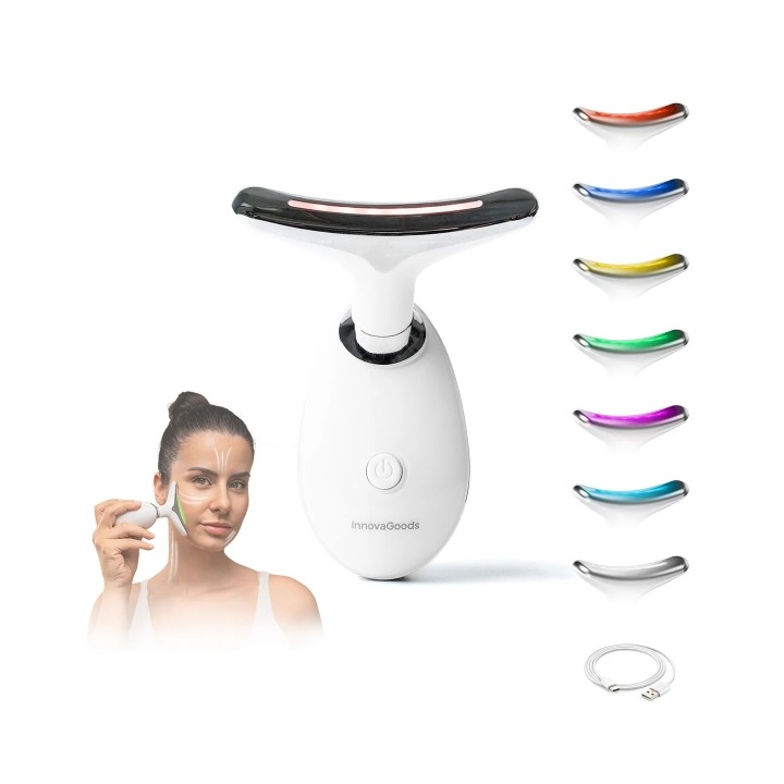 Innovagoods Selora Masajeador Facial Electrico Reafirmante para Cara y Cuello - Autonomia 60min - 500mAh - Termoterapia - Luz LE