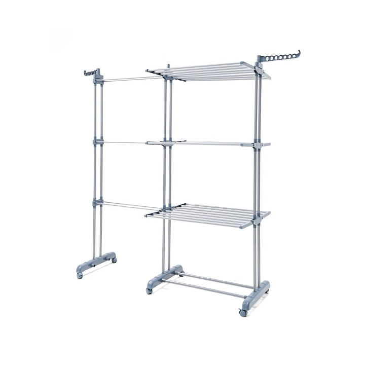 Innovagoods Dolver XL Tendedero Vertical Extensible con Ruedas - 30 Barras - Soporta hasta 45kg - Plegable - 2 Soportes para Per