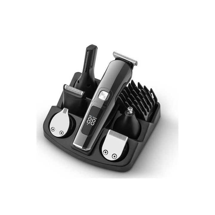 XO CF30 Cortapelos Recargable - 4 Cabezales para Distintas Zonas - 10 Accesorios - 2 Velocidades - Display - Color Negro