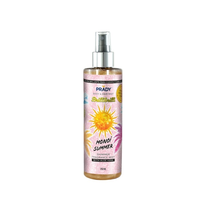 Prady Brilli Brilli Body & Hair Mist Monoi Summer - Frasco de 250 ml - Spray Pulverizador