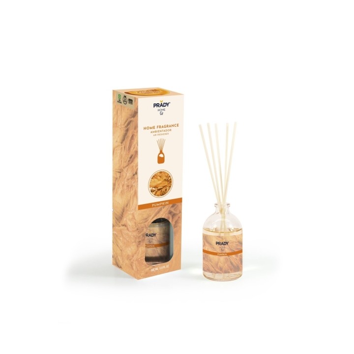 Prady Ambientador Mikado Pumpkin - Frasco de Cristal 100 ml y Varitas Difusoras