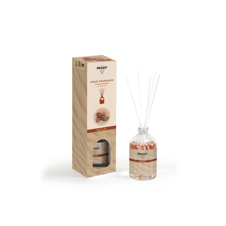 Prady Ambientador Mikado Datiles - Frasco de Cristal 100 ml y Varitas Difusoras