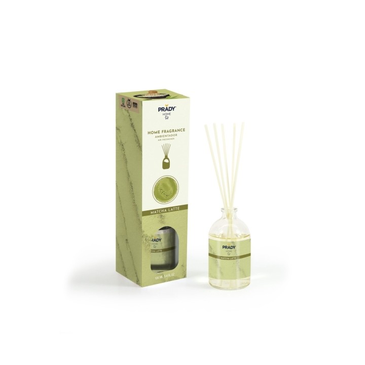 Prady Ambientador Mikado Matcha Latte - Frasco de Cristal 100 ml y Varitas Difusoras