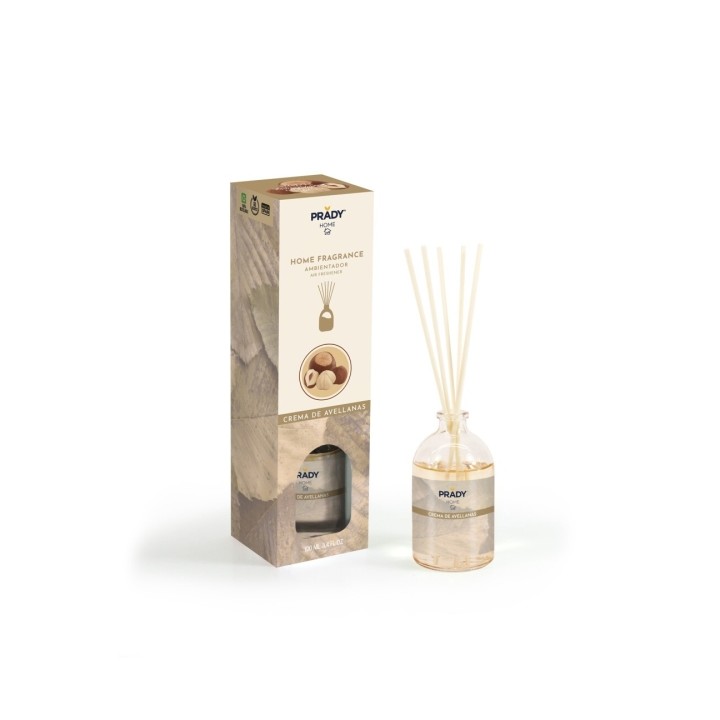 Prady Ambientador Mikado Crema de Avellanas - Frasco de Cristal 100 ml y Varitas Difusoras