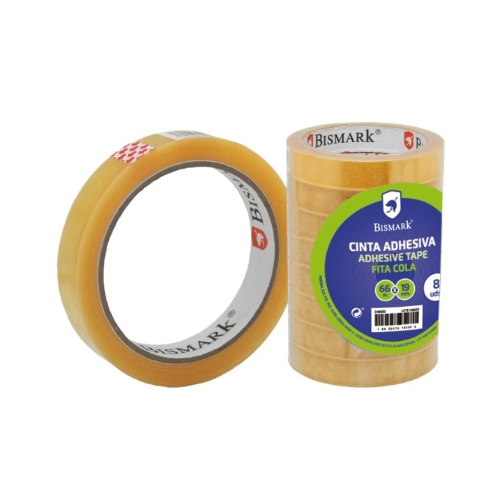 Bismark Cinta Adhesiva Transparente 19mm x 66m - Fabricada en Polipropileno - Transparente