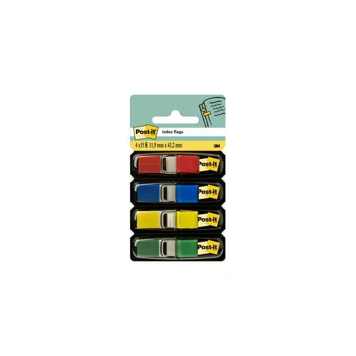 Post-it Index Pack de 4 Dispensadores con 35 Marcadores Reposicionables 11.9 x 43.2mm - Adherencia Firme - Para Marcar