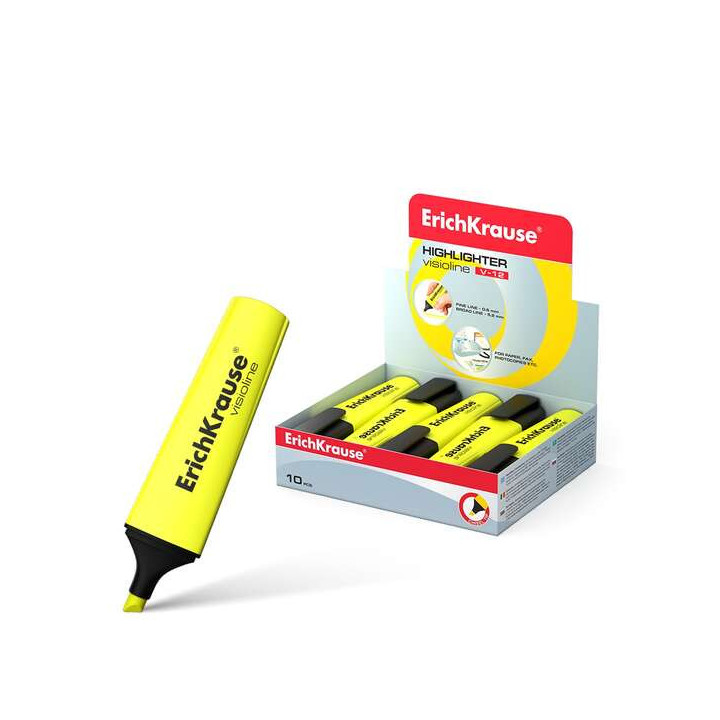 Erichkrause Visioline V-12 Marcador Fluorescente - Punta Biselada - Tinta a Base de Agua - Color Amarillo