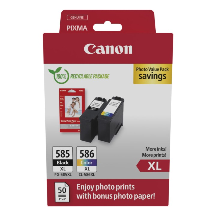 CANON Cartucho PG585XL/CL586XL Photo Value Pack + 50h 10x15cm photo paper GP501 ECOPACK carton