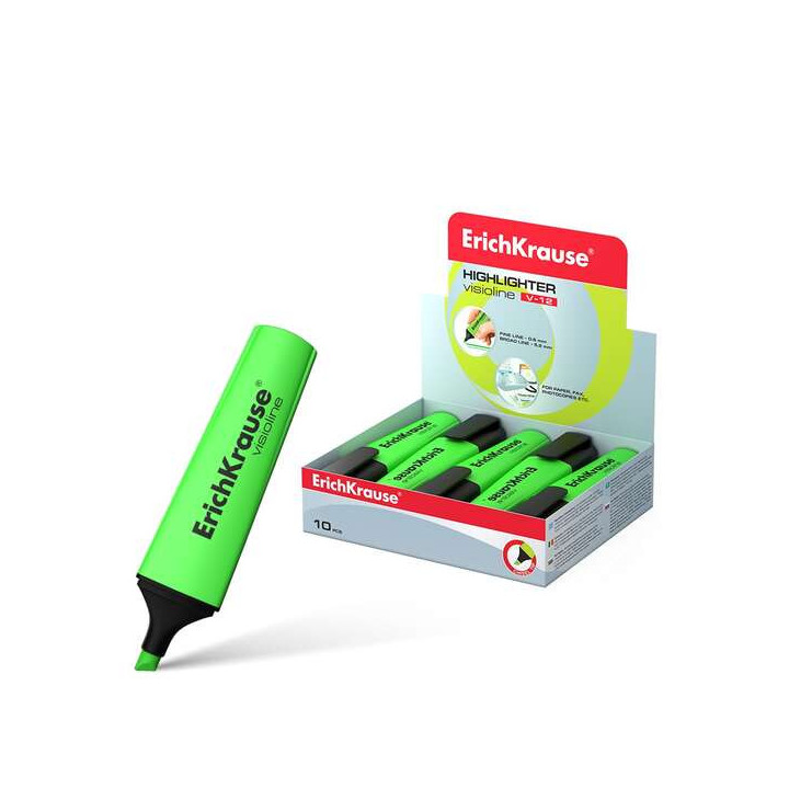 Erichkrause Visioline V-12 Marcador Fluorescente - Punta Biselada - Tinta a Base de Agua - Color Verde