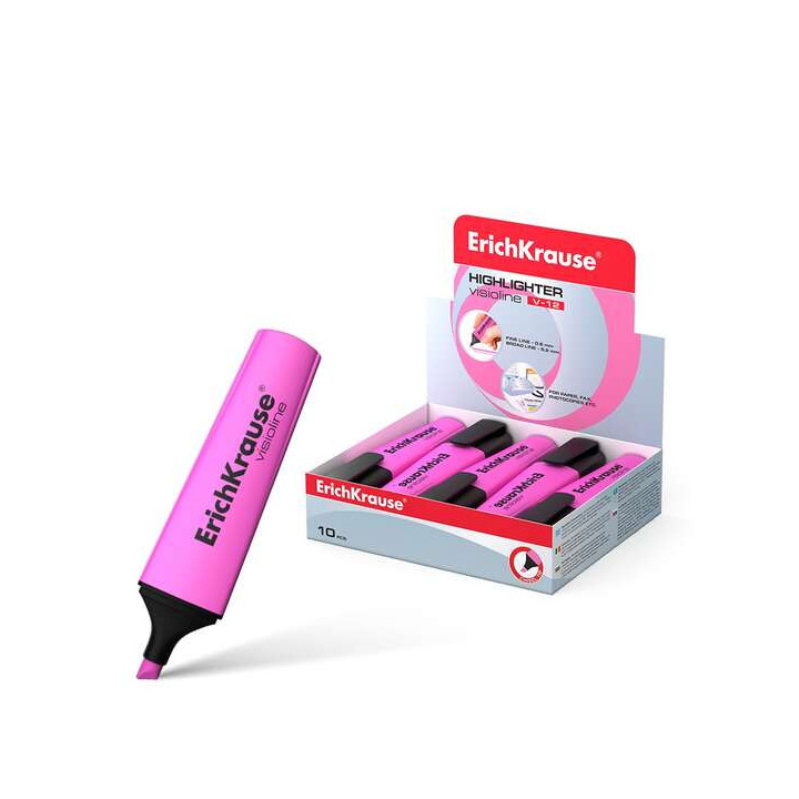 Erichkrause Visioline V-12 Marcador Fluorescente - Punta Biselada - Tinta a Base de Agua - Color Rosa