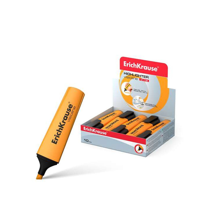 Erichkrause Visioline V-12 Marcador Fluorescente - Punta Biselada - Tinta a Base de Agua - Color Naranja