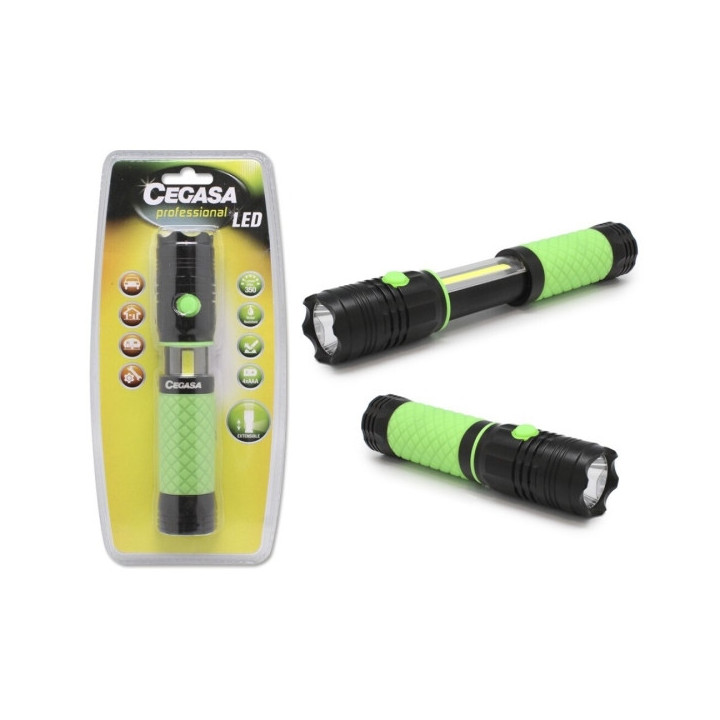 Cegasa Profesional Linterna LED Extensible con Luz Frontal 350lm y Luz Lateral 120lm - Resistente al Agua IP44 - Funciona con 4