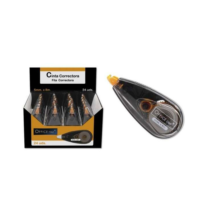 Office Club Cinta Correctora 5mm x 8m - Cuerpo Transparente - Forma Ergonomica