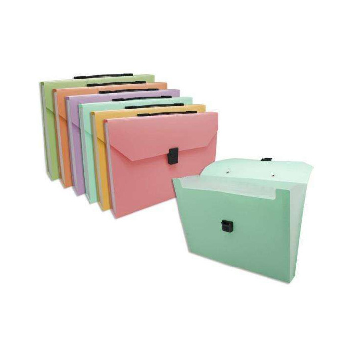 Bismark Maletin de Fuelle con 12 Departamentos A4 Polipropileno - Cierre de Broche - Colores Surtidos Pastel