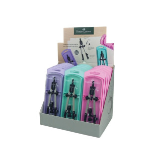 Faber-Castell Expositor de 15 Compases de Ajuste Rapido - Articulaciones en ambos Brazos - Accesorios de Recambio - Adaptador U