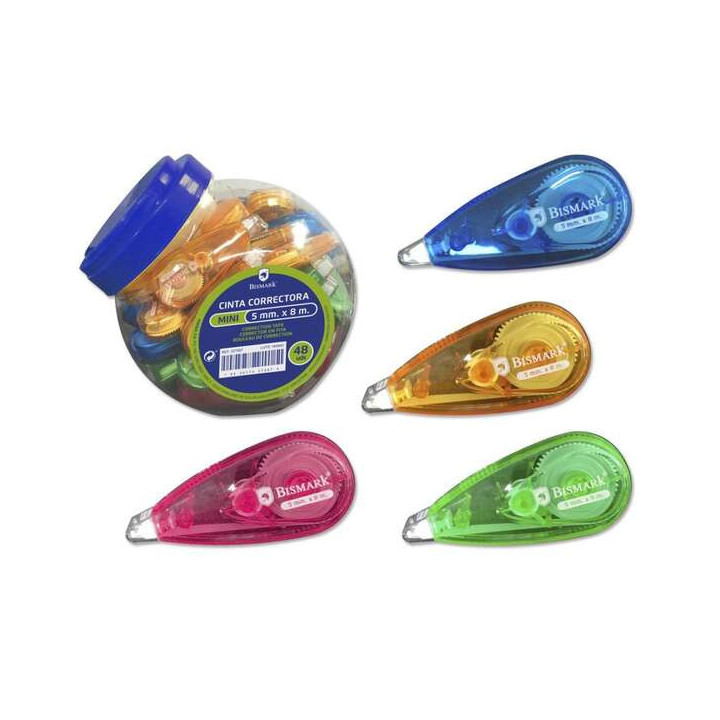 Bismark Mini Cinta Correctora 5mm x 8m - Cuerpo Transparente de Colores