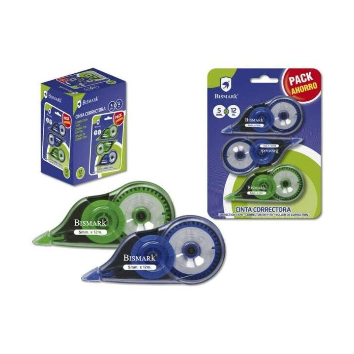 Bismark Pack de 3 Cintas Correctoras 5mm x 12m - Cuerpo Transparente - Forma Ergonomica