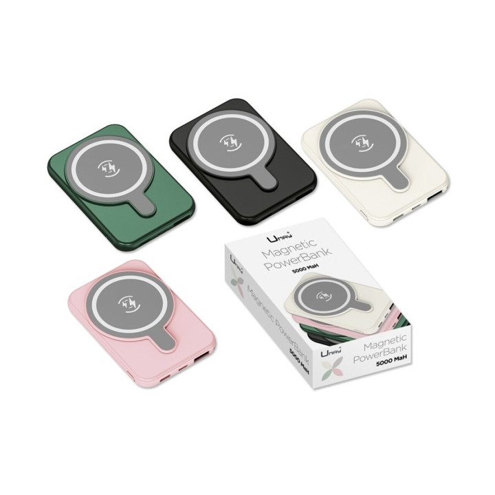 Umay Magnetic Powerbank Magnetica 5000mAh - Salidas USB e Inalambrica - Colores Surtidos Aleatorios