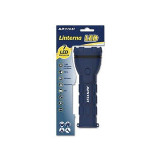 Jupiter Linterna de Luz Blanca 7 LED 100lm - Cuerpo de Goma - Resistencia IP44 - Funciona con 2 Pilas D R20 (No Incluidas) - Co