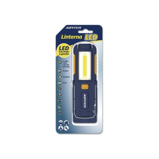 Jupiter Linterna de Trabajo LED+COB 250lm - Con Iman y Gancho - Resistencia IP44 - Funciona con 4 Pilas AA (No Incluidas) - Col