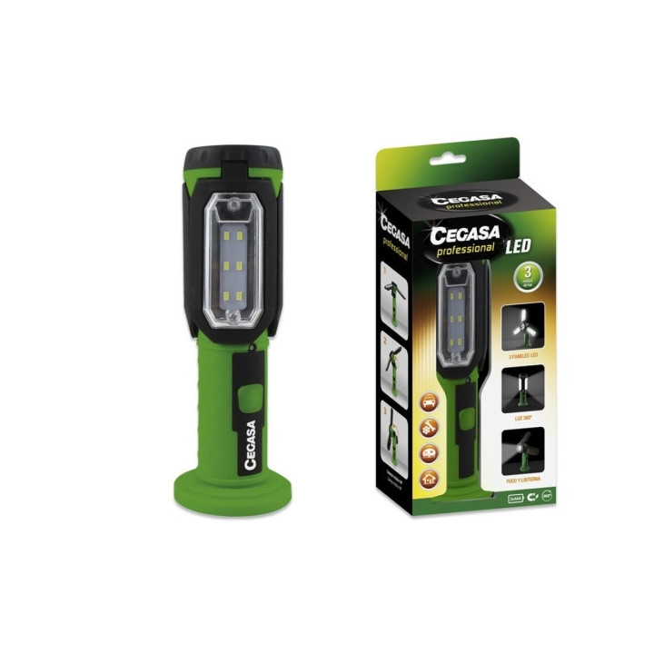 Cegasa Profesional Linterna LED - 3 Paneles LED y Frontal - 3 Modos de Iluminacion - Funciona con 3 Pilas AAA (No Incluidas) -