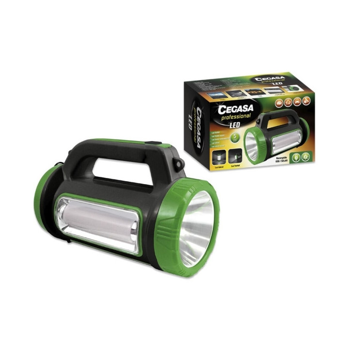 Cegasa Profesional Linterna Multifuncion LED - 5 Modos de Iluminacion - Bateria de 1800mAh - Alimentacion Solar y por USB - Col