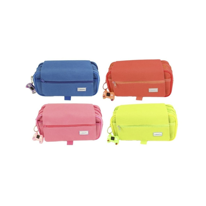 Lagart Portatodo Grande con 3 Compartimentos - Con Solapa y LLavero - Colores Surtidos