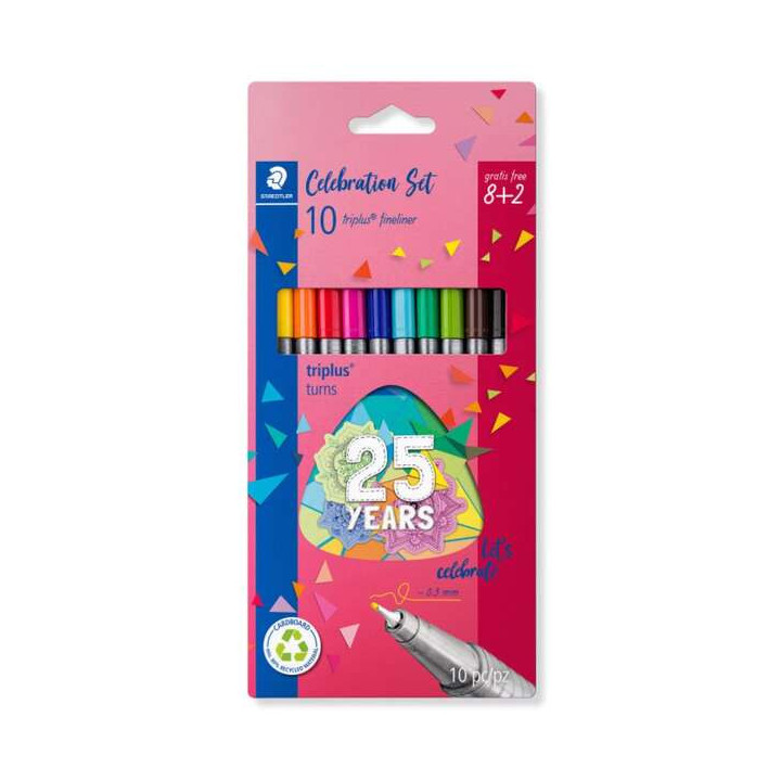 Staedtler Triplus Fineliner 334 Pack de 10 Rotuladores de Punta Fina - Trazo 0.3mm Aprox - Tinta Base de Agua - Colores Surtido