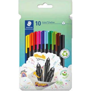 Staedtler Triplus Fineliner 334 Pack de 10 Rotuladores de Punta Fina en Envase de Carton - Trazo de 0.3mm Aprox - Diseño Ergon