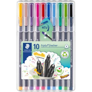 Staedtler Triplus Fineliner 334 Pack de 10 Rotuladores de Punta Fina - Trazo 0.3 mm Aprox - Tinta Base de Agua - Colores Surtid