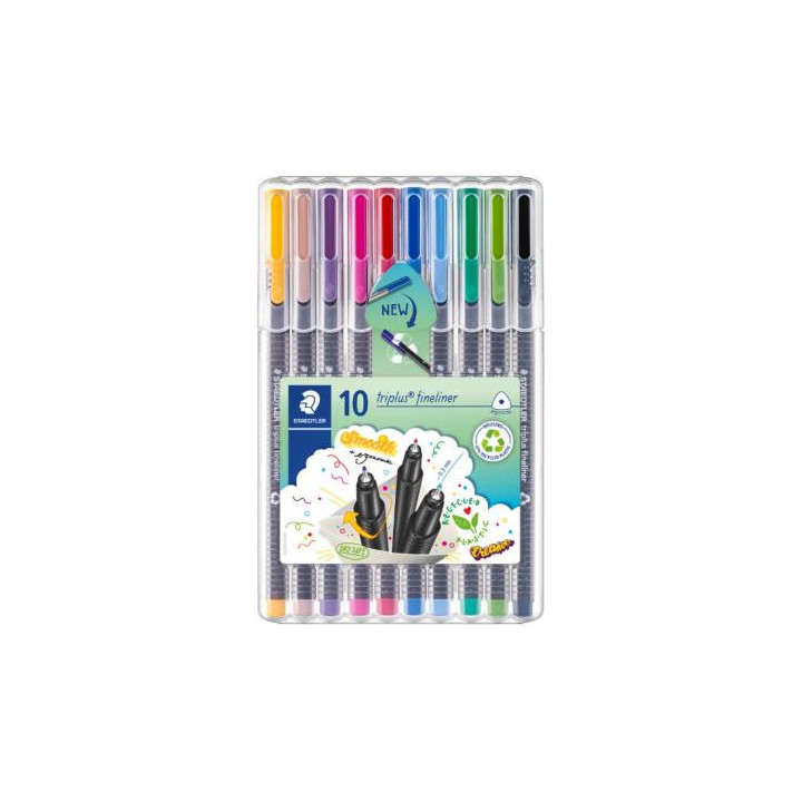 Staedtler Triplus Fineliner 334 Pack de 10 Rotuladores de Punta Fina - Trazo 0.3 mm Aprox - Tinta Base de Agua - Colores Surtid
