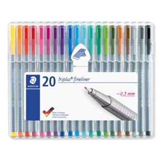 Staedtler Triplus Fineliner 334 Pack de 20 Rotuladores de Punta Fina - Trazo 0.3 mm Aprox - Tinta Base de Agua - Colores Surtid