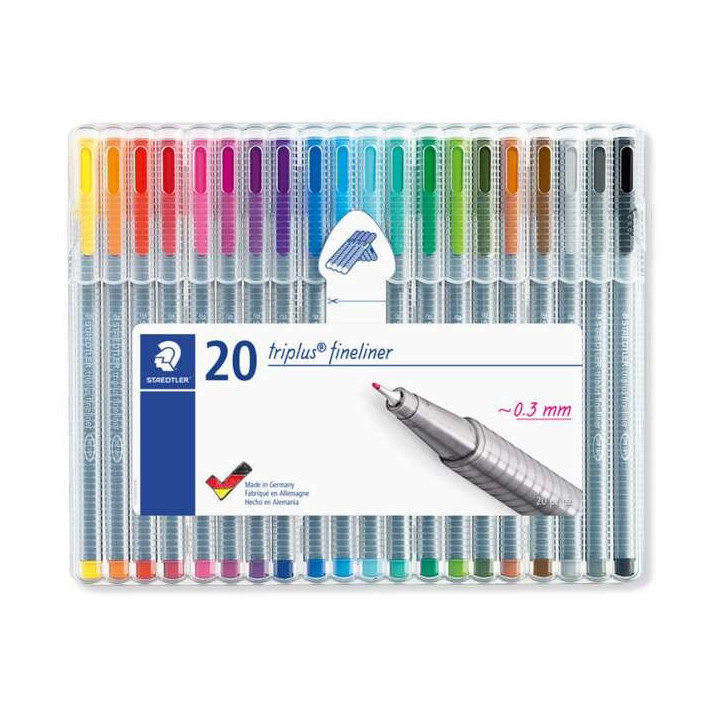 Staedtler Triplus Fineliner 334 Pack de 20 Rotuladores de Punta Fina - Trazo 0.3 mm Aprox - Tinta Base de Agua - Colores Surtid