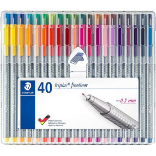 Staedtler Triplus Fineliner 334 Pack de 40 Rotuladores de Punta Fina - Trazo 0.3 mm Aprox - Tinta Base de Agua - Colores Surtid