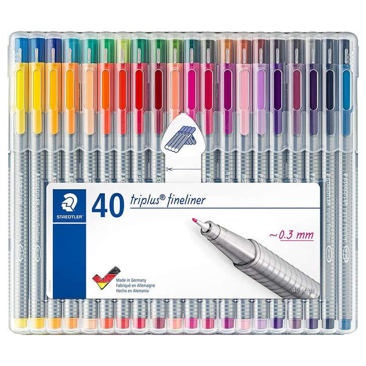 Staedtler Triplus Fineliner 334 Pack de 40 Rotuladores de Punta Fina - Trazo 0.3 mm Aprox - Tinta Base de Agua - Colores Surtid