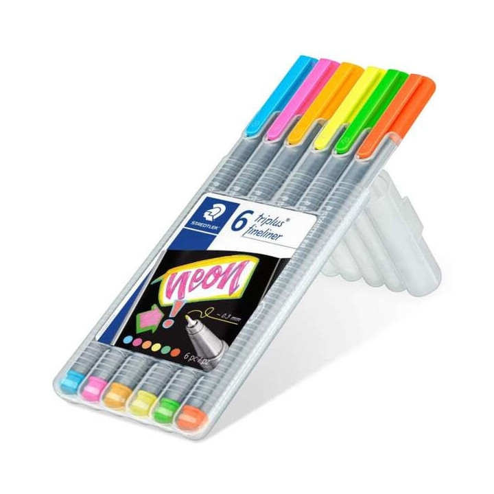 Staedtler Triplus Fineliner 334 Pack de 6 Rotuladores de Punta Fina - Trazo 0.3mm Aprox - Tinta Base de Agua - Colores Surtidos