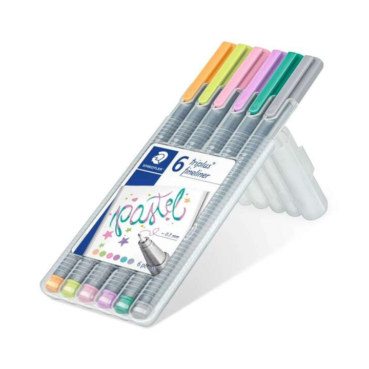 Staedtler Triplus Fineliner 334 Pack de 6 Rotuladores de Punta Fina - Trazo 0.3mm Aprox - Tinta Base de Agua - Colores Surtidos
