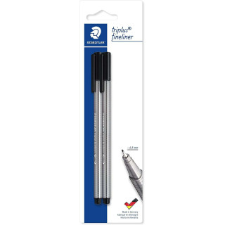 Staedtler Triplus Fineliner 334 Pack de 2 Rotuladores de Punta Fina - Trazo de 0.3mm Aprox - Diseño Ergonomico - Tinta Base de