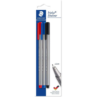 Staedtler Triplus Fineliner 334 Pack de 3 Rotuladores de Punta Fina - Trazo de 0.3mm Aprox - Diseño Ergonomico - Tinta Base de