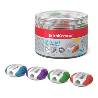 Erichkrause S-Twist Sacapuntas de Plastico con Bordes de Goma Antideslizantes - Orificio de 8mm - Cuchilla en Forma de Espiral