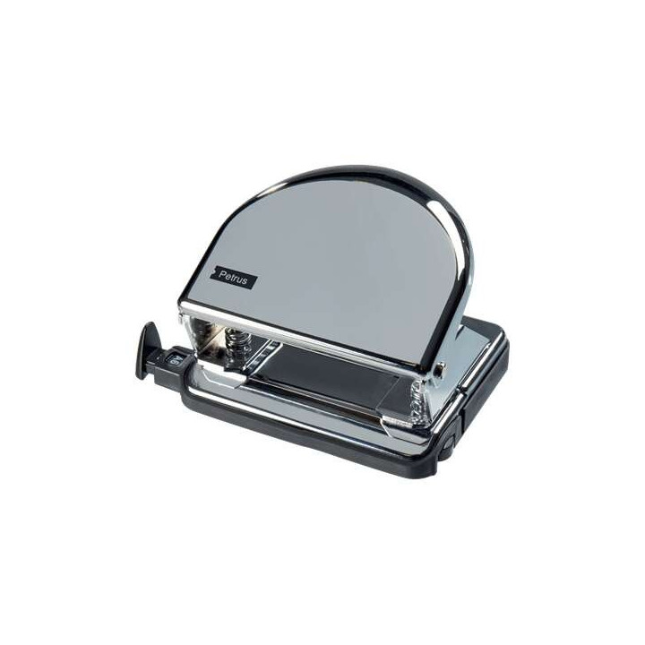 Petrus 52C Taladro Perforador Metalico - Hasta 20 Hojas - Marcas de Formato - Vaciado Facil - Punzones 5.5mm - Color Cromado