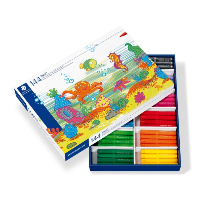 Staedtler Noris Jumbo 340 Pack de 144 Rotuladores Jumbo - Punta de Fibra - Trazo 3mm - Tapa Ventilada - Colores Surtidos