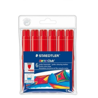 Staedtler Noris Jumbo 340 Pack de 6 Rotuladores Jumbo - Punta de Fibra - Trazo 3mm - Tapa Ventilada - Color Rojo