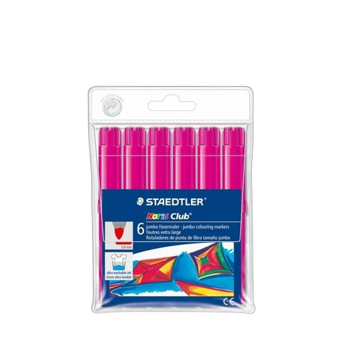 Staedtler Noris Jumbo 340 Pack de 6 Rotuladores Jumbo - Punta de Fibra - Trazo 3mm - Tapa Ventilada - Color Magenta