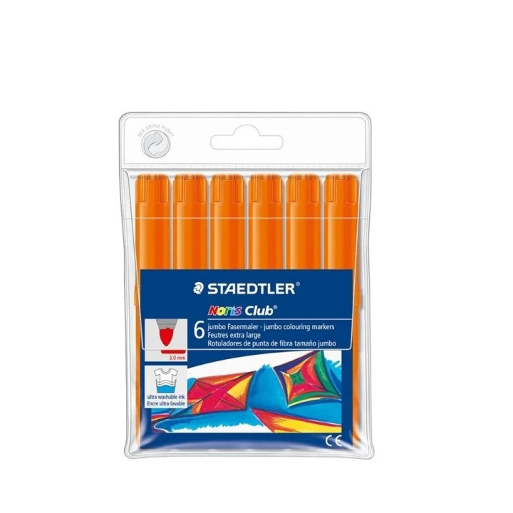 Staedtler Noris Jumbo 340 Pack de 6 Rotuladores Jumbo - Punta de Fibra - Trazo 3mm - Tapa Ventilada - Color Naranja