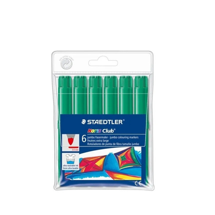 Staedtler Noris Jumbo 340 Pack de 6 Rotuladores Jumbo - Punta de Fibra - Trazo 3mm - Tapa Ventilada - Color Verde
