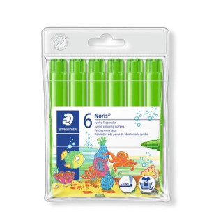 Staedtler Noris Jumbo 340 Pack de 6 Rotuladores Jumbo - Punta de Fibra - Trazo 3mm - Tapa Ventilada - Color Verde Claro