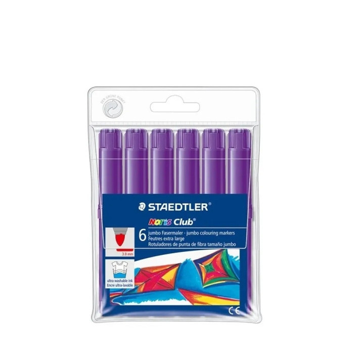 Staedtler Noris Jumbo 340 Pack de 6 Rotuladores Jumbo - Punta de Fibra - Trazo 3mm - Tapa Ventilada - Color Violeta