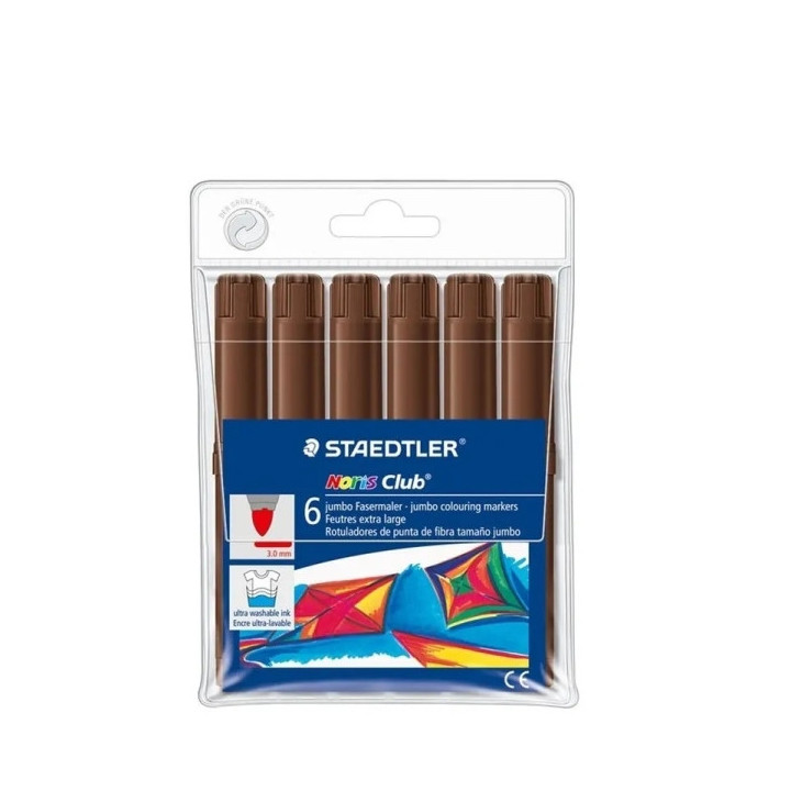 Staedtler Noris Jumbo 340 Pack de 6 Rotuladores Jumbo - Punta de Fibra - Trazo 3mm - Tapa Ventilada - Color Marron