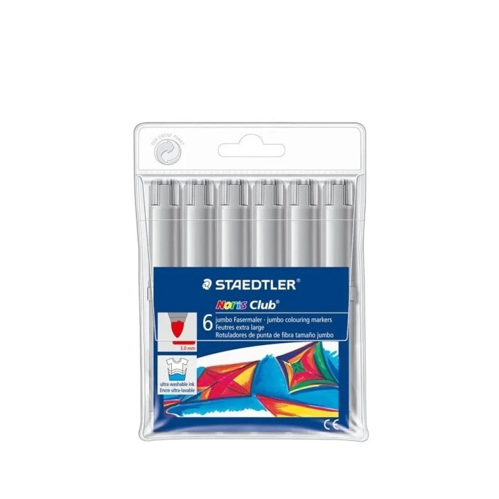Staedtler Noris Jumbo 340 Pack de 6 Rotuladores Jumbo - Punta de Fibra - Trazo 3mm - Tapa Ventilada - Color Gris